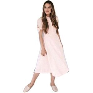 NWOT Gal Meets Glam Judith Pink Eyelet Midi Dress 10 Collared Tie Sleeve Cotton